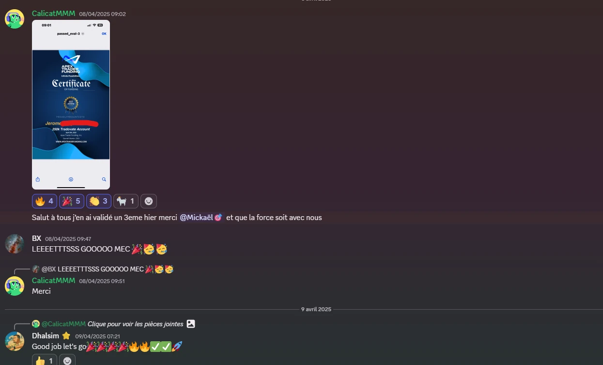Retour de Jérôme (2) — élève Proptrader Academy — communauté Discord privée