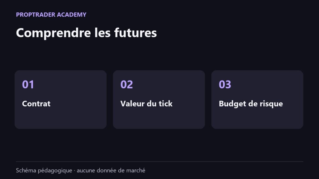 Trois repères pour comprendre les futures : contrat, valeur du tick et budget de risque.