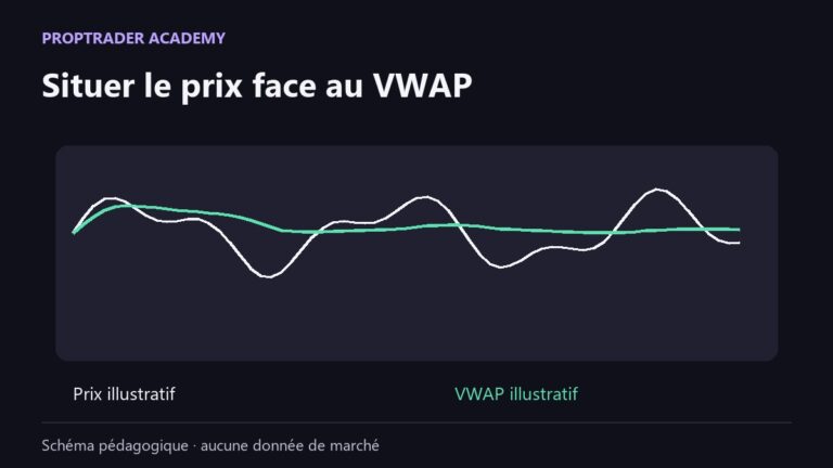 Courbes pédagogiques d’un prix et de son VWAP ; elles ne représentent aucune séance réelle.