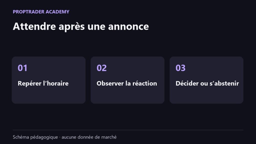 Méthode face à une annonce économique : repérer l’horaire, observer puis décider ou s’abstenir.